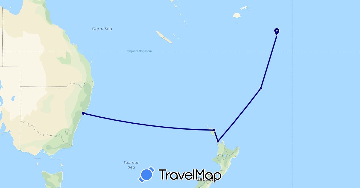 TravelMap itinerary: driving in Australia, New Zealand, Tonga (Oceania)